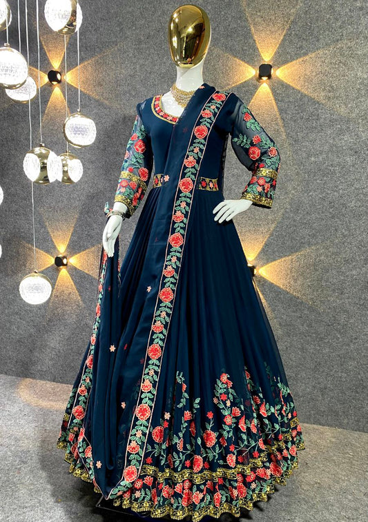 SEQUENCE 5MM, MULTI NEEDLE WORK, WITH EMBROIDERY WORK WITH FULL SLEEVES FABRICS DETAIL GOWN