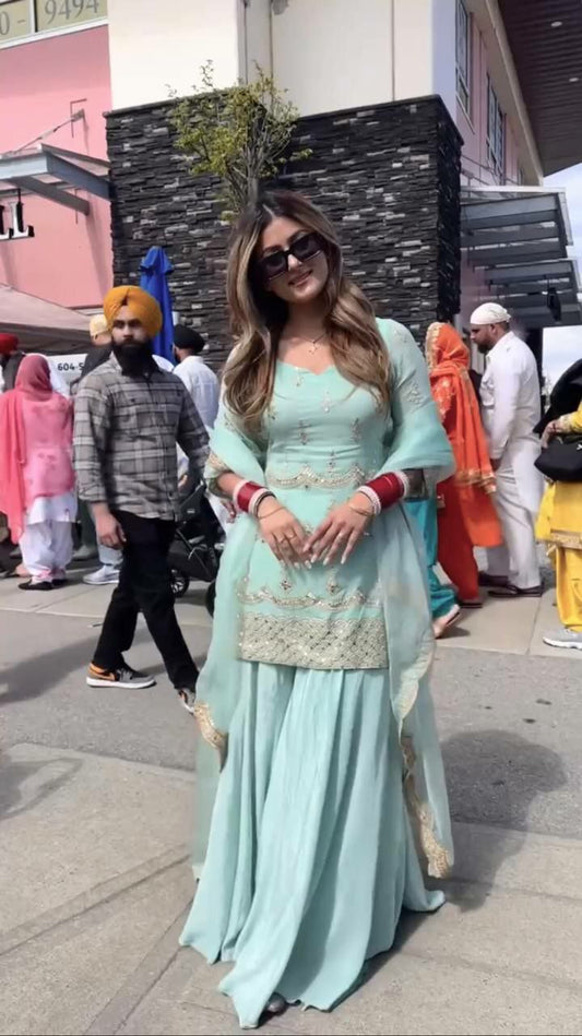 Sky Blue Heavy Faux Georgette Kurti Set