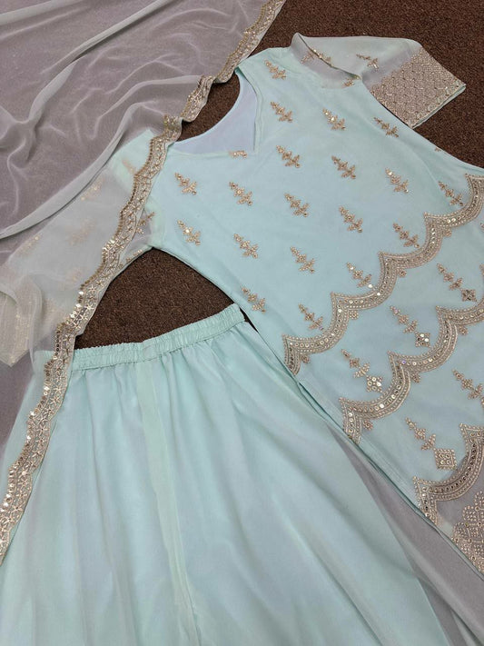 Sky Blue Heavy Faux Georgette Kurti Set