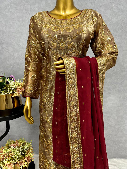 Fancy Heavy Embroidery And Sequins Work With Hanging Moti Latkan Lace Border kurti