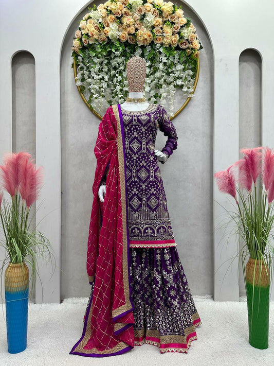 Designer Purple Kurti Set For Women For Wedding