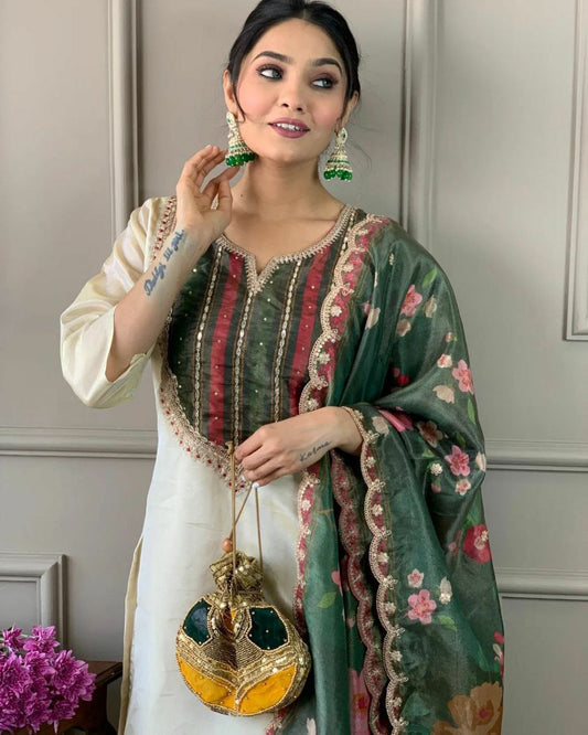 BEAUTIFUL 5 MM EMBROIDERY SEQUENCE WORK WITH DIGITAL PRINT (only in neck)