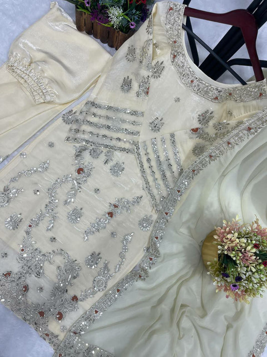 White Jimmy Choo Silk Kurti Pair With Dupatta