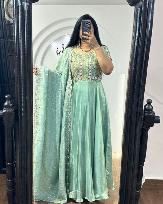 Pure Jimmy Choo Silk And Half Sleeve With Heavy Work Gown