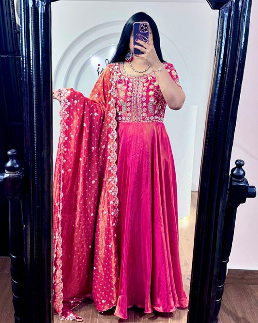 Pure Jimmy Choo Silk And Half Sleeve With Heavy Work Gown