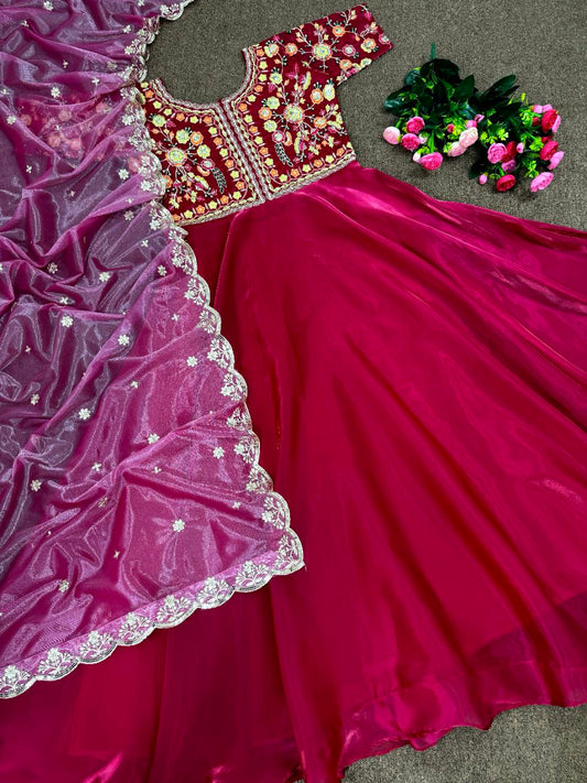 Pure Jimmy Choo Silk And Half Sleeve With Heavy Work Gown