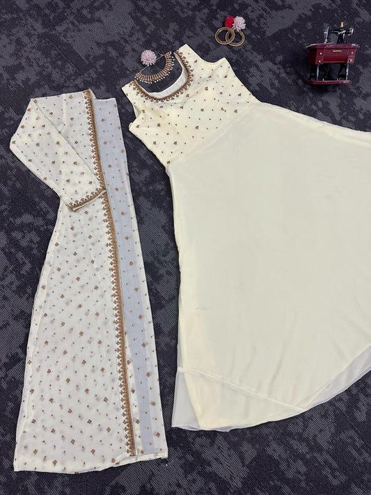 White Stylish And New Trendind Gown For Wedding And Festival For Women