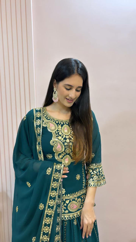 Embroidery Work Design Faux Georgette Top And Lehenga Pair With Dupatta