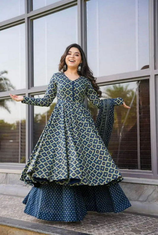 Anarkali - pure Soft Cotton printed Anarkali huge flair suit