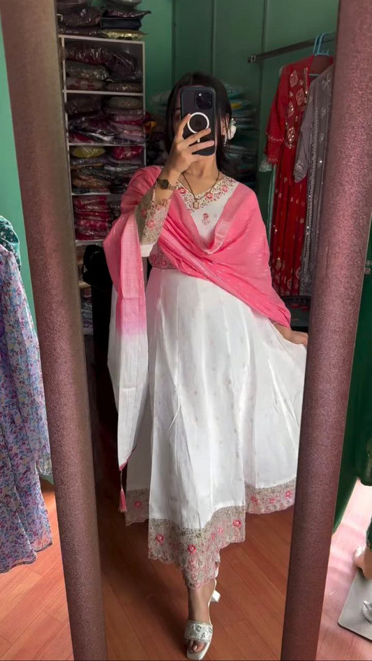 SEQUENCE 5MM, MULTI NEEDLE WORK, WITH EMBROIDERY WORK WITH SLEEVES GOWN