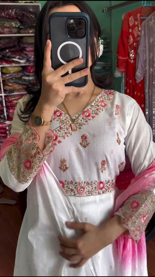 SEQUENCE 5MM, MULTI NEEDLE WORK, WITH EMBROIDERY WORK WITH SLEEVES GOWN