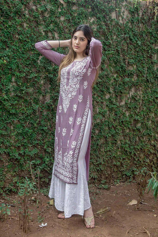 Purple Kurti Set Rayon Cotton For Women For Daily Wear