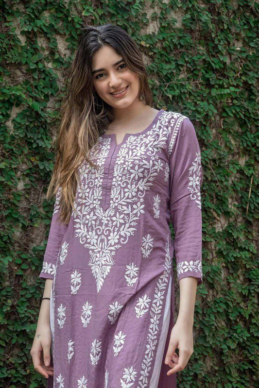 Purple Kurti Set Rayon Cotton For Women For Daily Wear