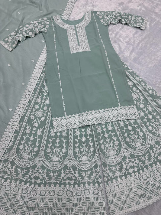 Faux Georgette And Full Sleeve With Work Kurti Set