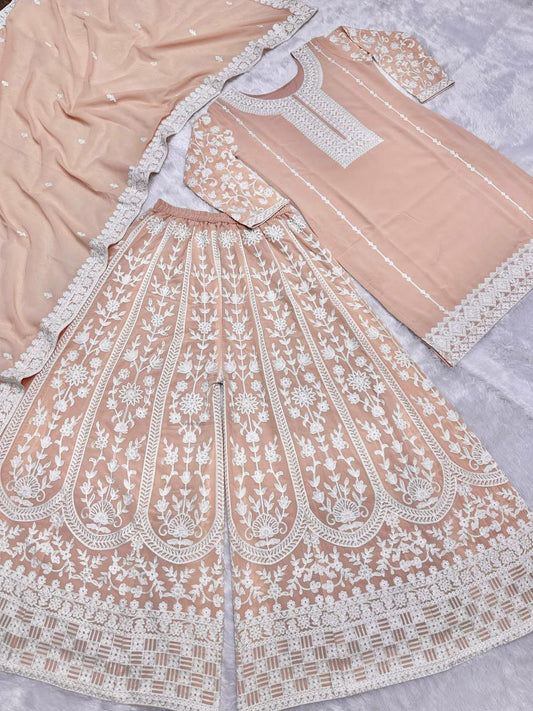 Faux Georgette And Full Sleeve With Work Kurti Set