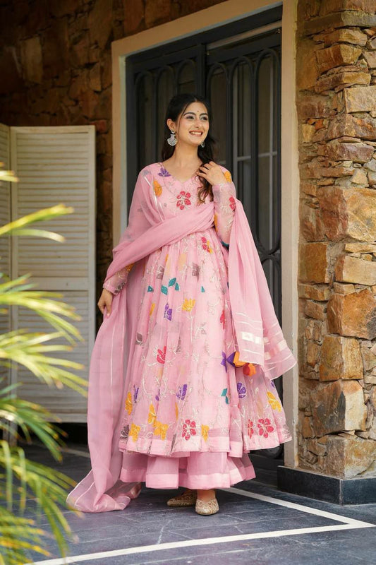 Heavy Star Georgette And Heavy Embroidery Sequins & Codding With Multi With Gotapatti Lace Work Dupatta Type Sharara Dress