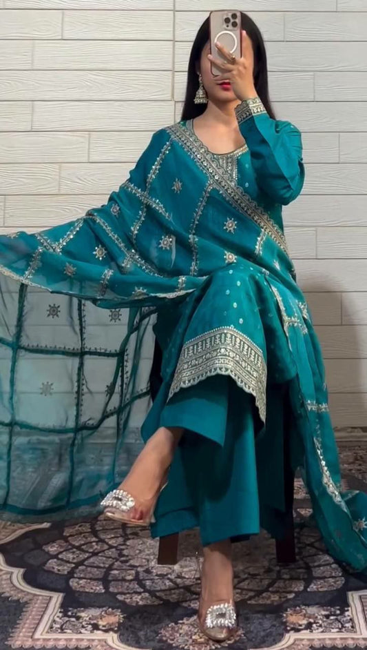 Pure Chinon Silk And Heavy Micro Cotton With Beautiful Embroidery And Sequence Work Dress