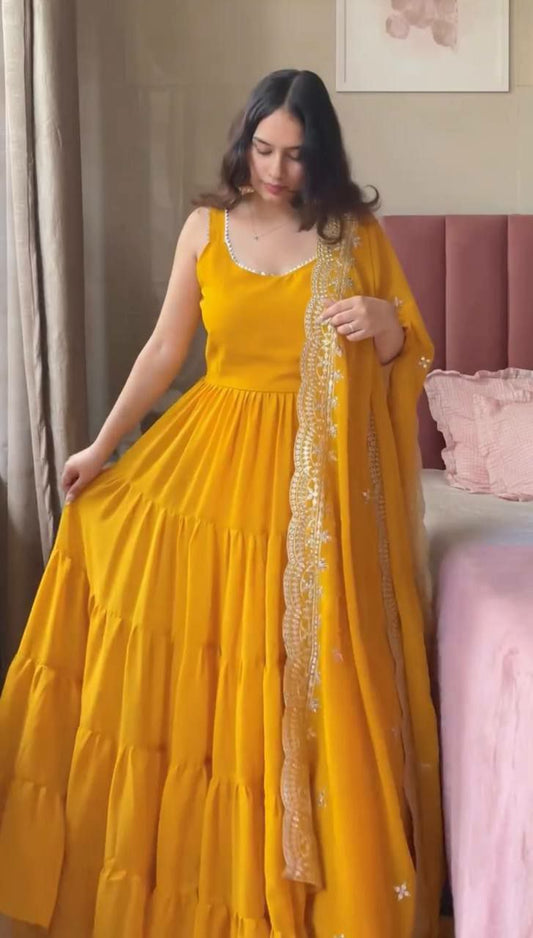 Foux Georgette With Thread And Sequence With 4-Side Lace Broder Dupatta Type Anarkali Gown