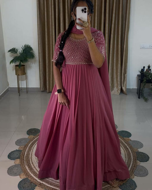 Faux Georgette With Micro Cotton Inner And Full Heavy Embroidery Sequence Work Gown