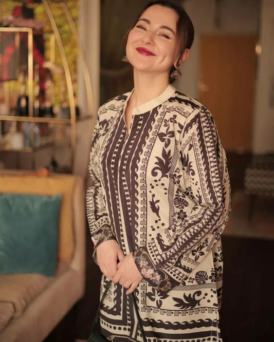 Pure Natural Crepe And Digital Print With Sleeves With Elastic Palazzo Dress