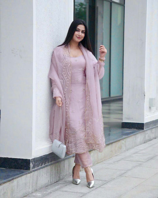 SOFT TEBY SILK WITH ATTRACTIVE EMBROIDERY SEQUENCE AND THREAD WORK AND LACE BORDER WORK KURTI