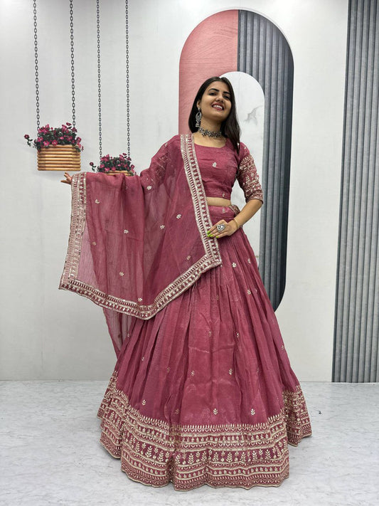 Pure Gold Crush With Micro Cotton Inner And Heavy Embroidery Thread & Sequence Work Lehenga Choli