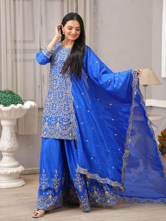 Chinon Fabric With Heavy Embroidery & Sequence Work Full Stich Salwar Suit