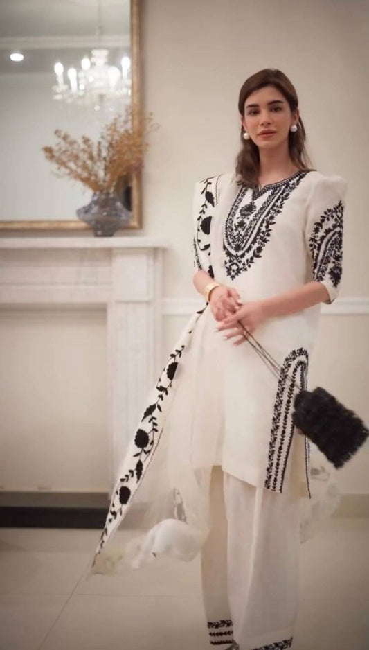 Pure Natural Crepe And Embroidery Work With Elastic Farshi Palazzo Dress
