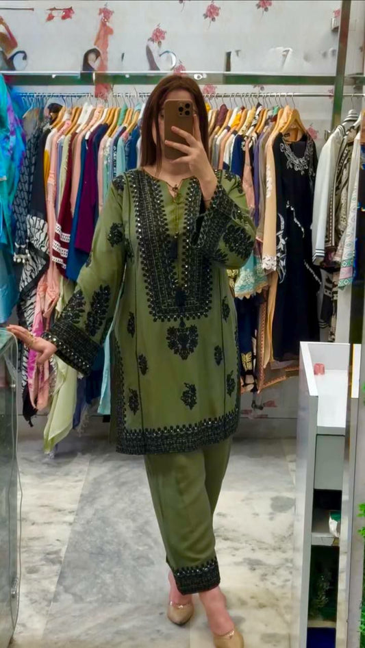 HEAVY JAM COTTON AND HEAVY EMBROIDERY SEQUENCES WORK WITH FANCY LATKAN TYPE TOP & PALAZZO SUIT