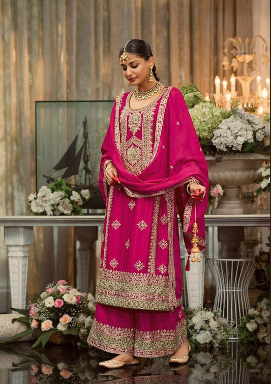 HEAVY FUAX GEORGETTE AND EMBROIDERY SEQUENCES WORK WITH PERAL MOTI PALAZZO DRESS