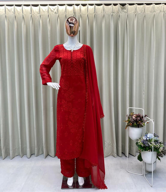 GEORGETTE WITH MICRO INNER AND EMBROIDERY WORK WITH PUM WORK DRESS