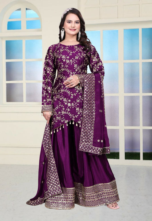 Chinon With Heavy Embroidery Work With Real Kodi Lace Border & Full Stich With Elastic Sharara