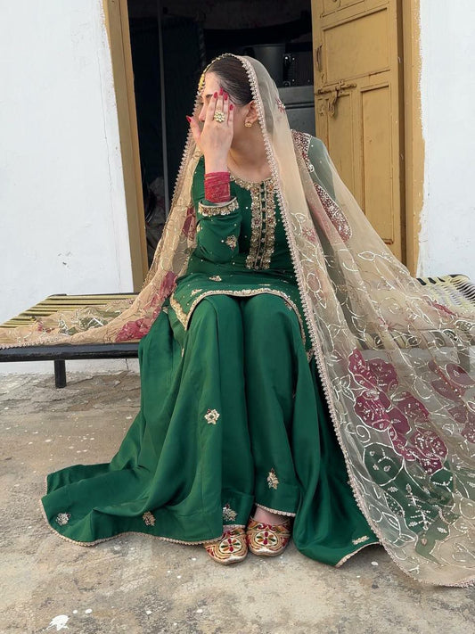 CHINON WITH SEQUENCE EMBROIDERY AND LACE WORK DUPATTA TYPE PALAZZO DRESS