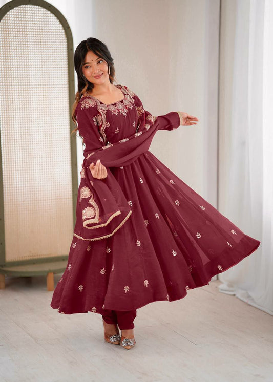 Crunchy Silk With Heavy Micro Cotton And Embroidery Sequence Work Gown