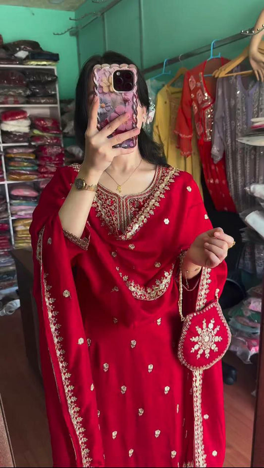 ROMAN SILK KURTI WITH FULL STEACH PANT WITH ELASTIC RUBBER