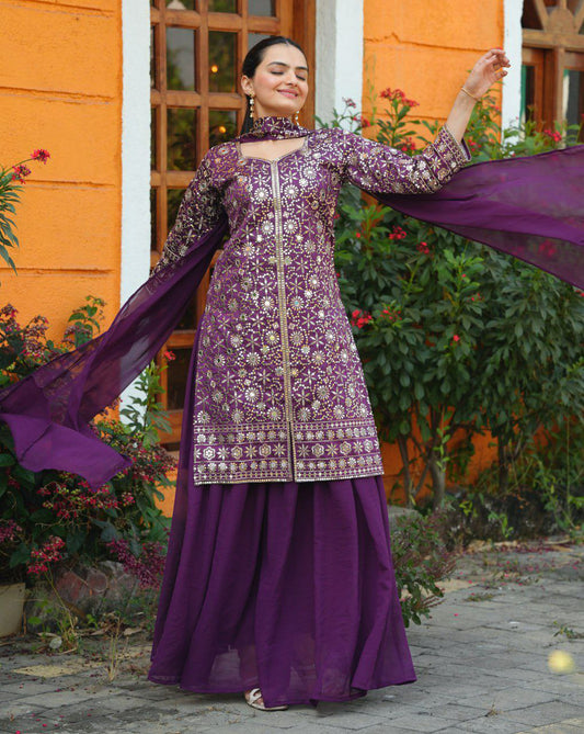 Tapeta Silk With Fusing And Sequence Embroidery Work And Real Mirror Work With Elastic Sharara Dress
