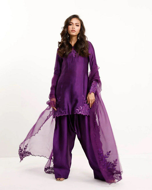 2025 Purple Color Heavy Embroidery Work Top & Farshi salwar Suit At Wholesale Rate