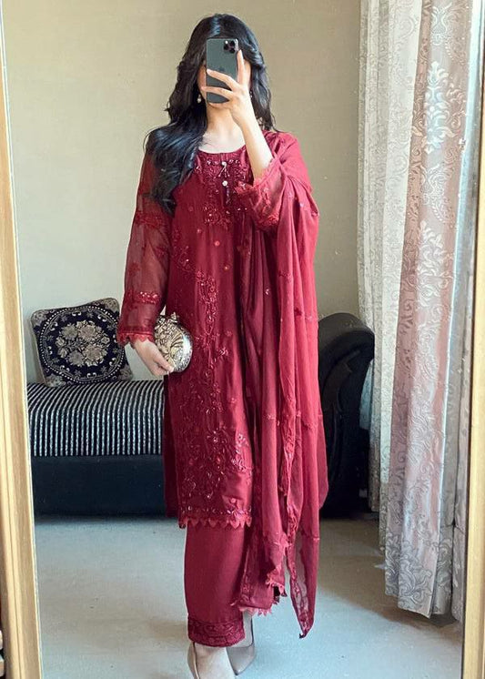 Heavy Faux Georgette With Heavy Embroidery Sequence Work & Rivet Moti Work With Elastic Palazzo Dress