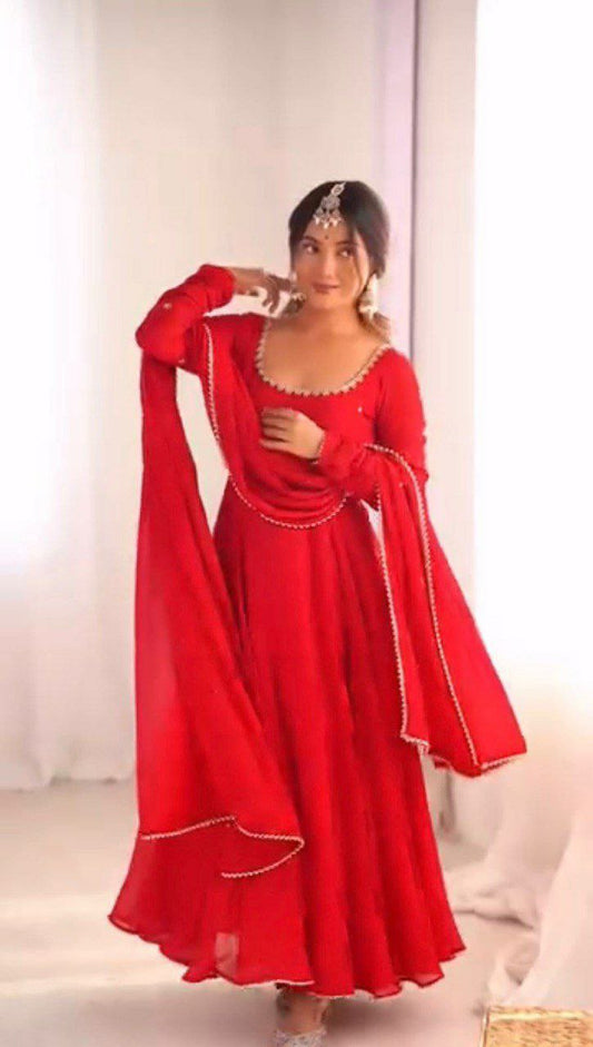 Faux Georgette With Hand Work With Ston Work & Fancy Lace With Moti Work Dupatta Type Gown