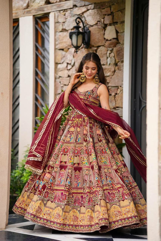 Anarkali Gown/ Pure Jimmy organza silk Fabric Maxi Length Printed Dress For Women