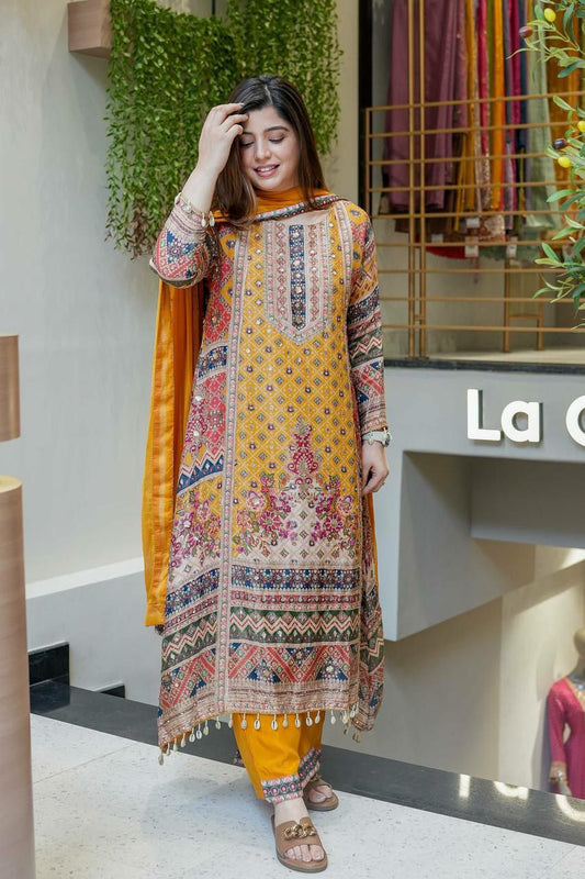 PURE CHINON SILK WITH ATTRACTIVE & BEUTYFUL DIGITAL PRINT WITH READY MADE LACE BORDER AND REAL MIRROR HAND WORK PALAZZO KURTI