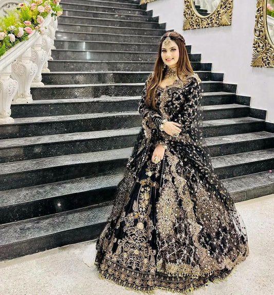 HEAVY FUAX GEORGEET & HEAVY CHINE SEQUENCE WORK WITH DIMOND HAND WORK CAN-CAN LAHENGA CHOLI