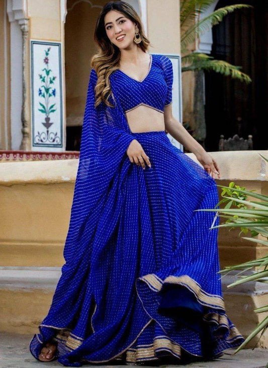 Georgette With Printed, Gota Patti With Layered Can-Can Net Lehenga Choli