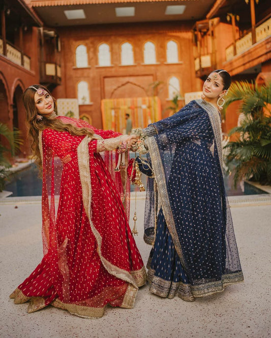 Heavy Pure Chinon Silk And Embroidery Sequence Work With Tassels & Four Side Fancy Lace Border Type Bottom Gown