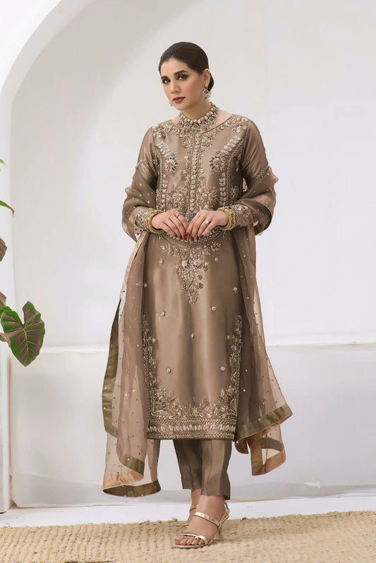 Pure Jimmy Choo Silk With Embroidery And Sequence Work With Elastic Bottom And Fancy Lace Border Dupatta Type Dress