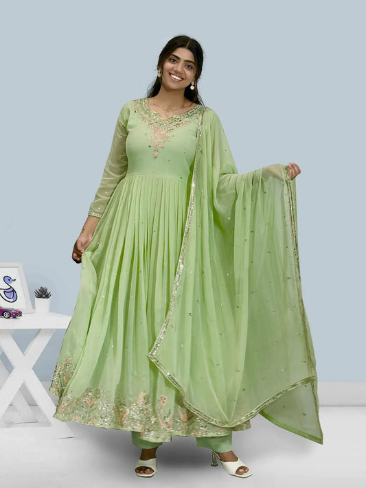 HEAVY FAUX GEORGETTE WITH BEAUTIFUL EMBROIDERY SEQUENCE AND THREAD WORK GOWN