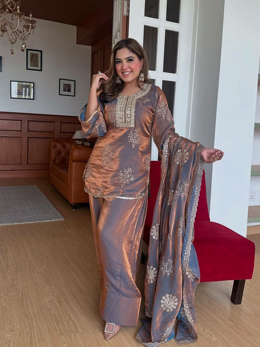 Heavy Fendy Silk With Heavy Micro Cotton And Beautiful Embroidery Sequence Work Dress