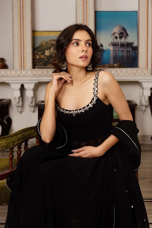 Faux Georgette Fully Stitch Anarkali Gown & Plazo With Dupatta Set At Lower Price