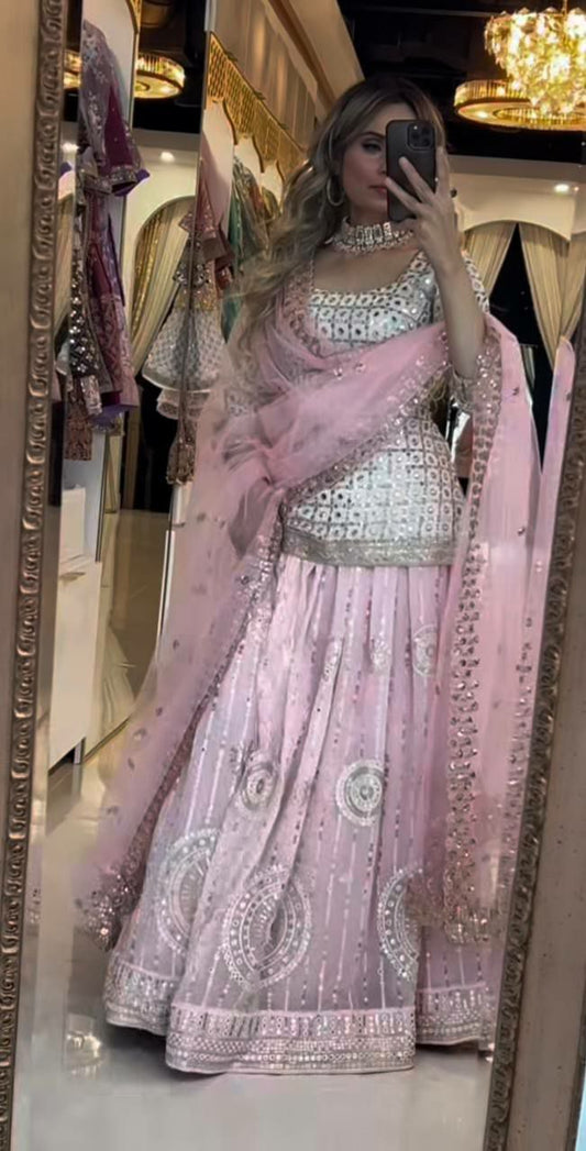 Multi Needle Embroidery Work/ Zari Work Lehenga Style Salwar Kameez For Sale
