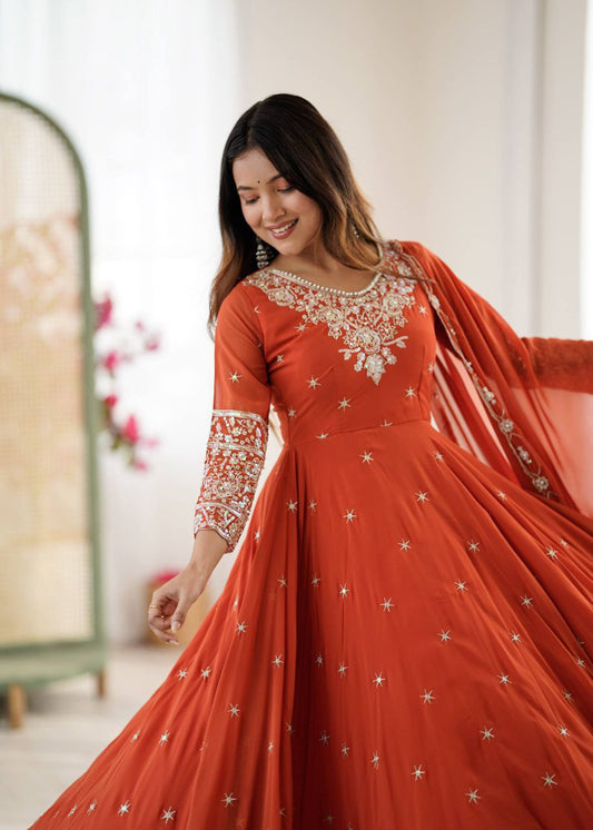 Heavy Blooming Faux With Heavy Embroidery Rainbow Sequence With Moti Work Anarkali Gown